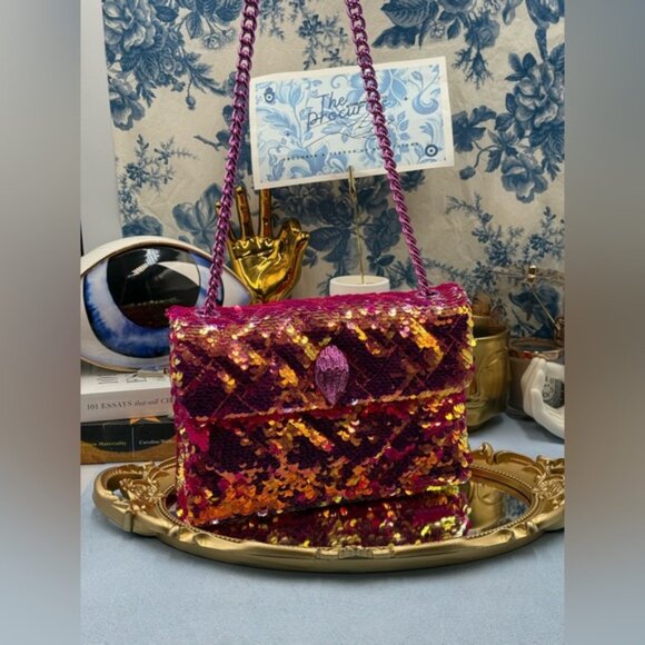 🆕 KURT GEIGER LONDON 🧿 NWOT Glitter Mini Kensington Bag, Fuchsia Drench - Picture 2 of 16